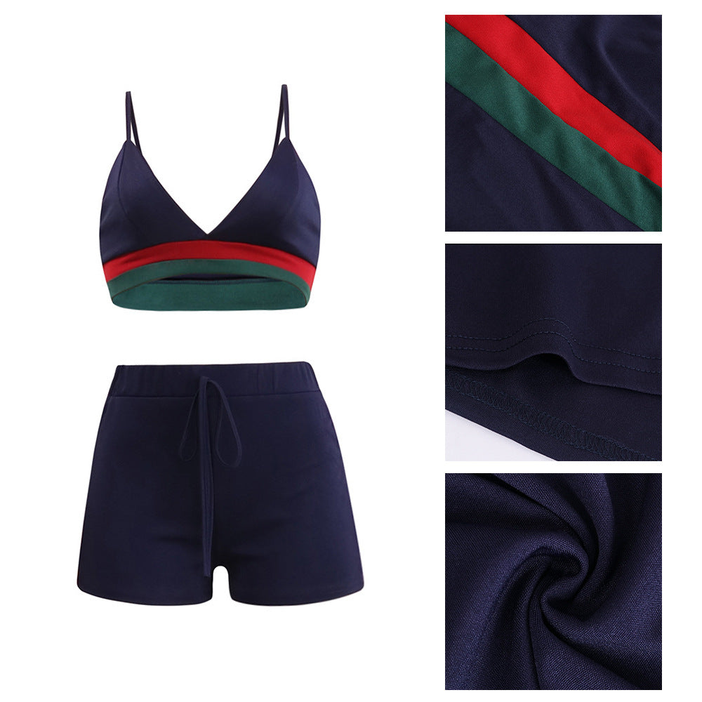 Spot! K8566 European and American sexy suspender striped strap two-piece nightclub suit