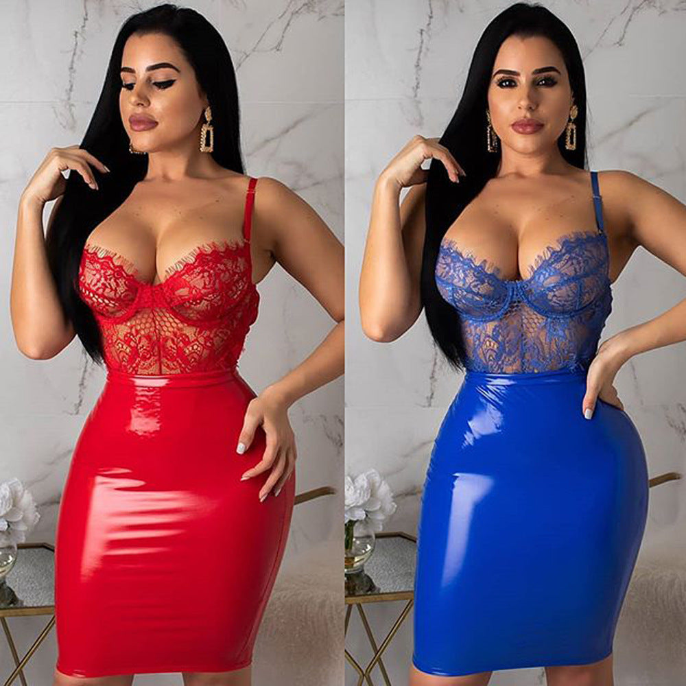 Spot! K8722 sexy, lace see-through suspenders, backless zipper hip-wrapped dress