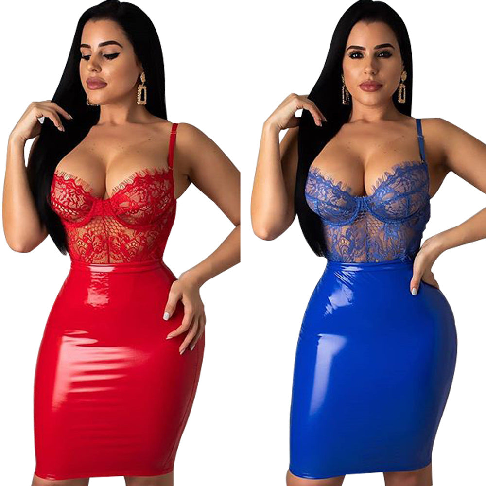 Spot! K8722 sexy, lace see-through suspenders, backless zipper hip-wrapped dress
