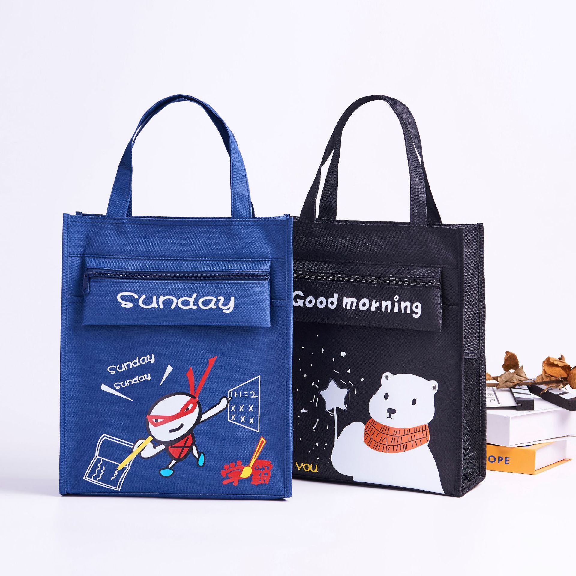 Student tutoring bag animation cartoon large capacity pencil bag primary school student tote bag canvas nylon multi-functional tutoring bag