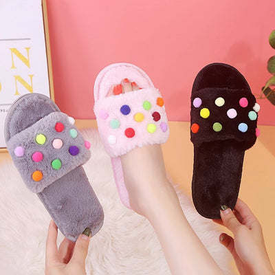 2024 new women's fuzzy slippers wholesale - korean style one-strap slides, suitable for home and outdoor wear, colorful flat bottom plush slippers for women