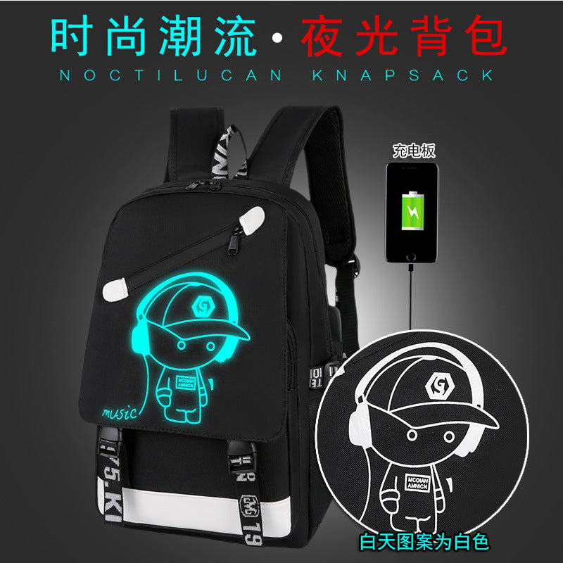 Cross-border luminous backpack, new Korean version of large-capacity USB charging bag, travel outdoor leisure student backpack