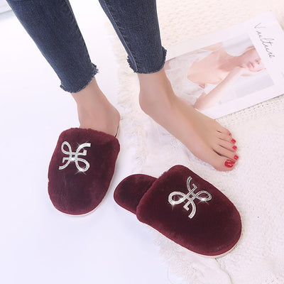 2024 new winter home cotton slippers indoor flat warm plush cotton slippers for men and women rhinestone toe cotton slippers