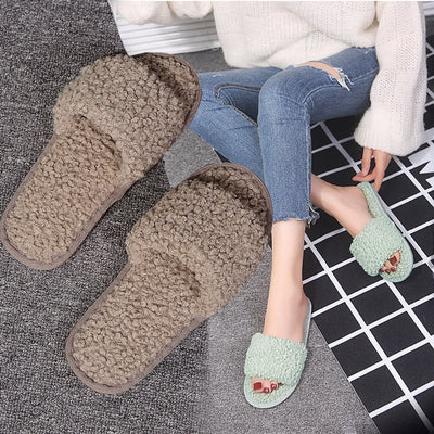 2024 new autumn/winter plush slippers for women, fleece-lined lambswool open-toe house slippers - wholesale direct from manufacturer