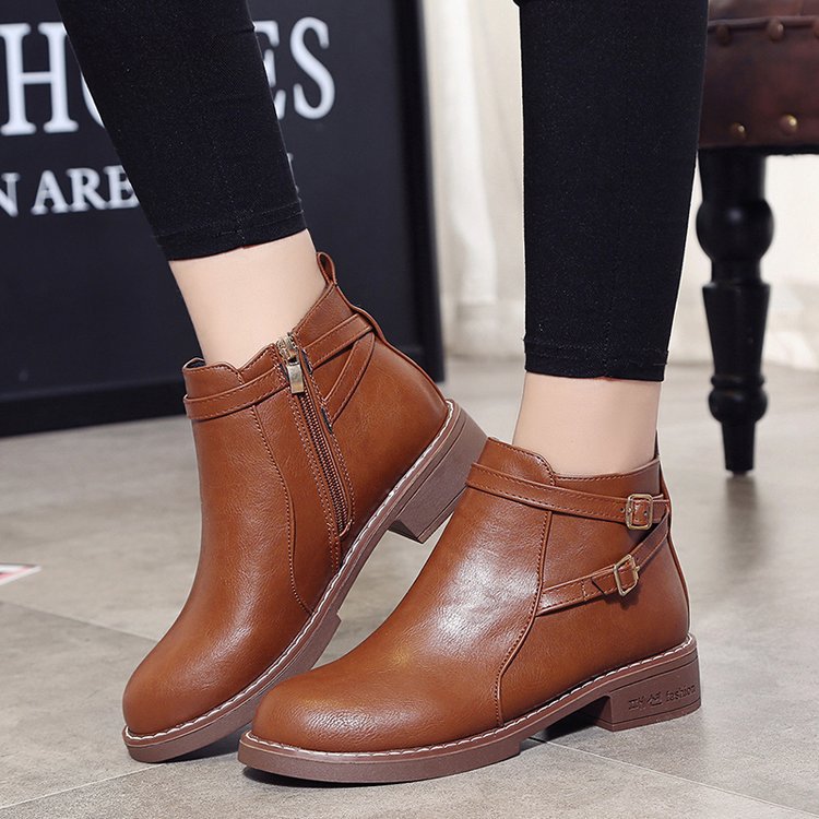 Cross-border autumn and winter new Martin boots women's low-heeled belt buckle short boots women's large-size  women's boots wholesale