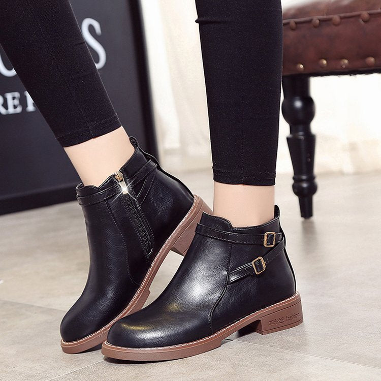 Cross-border autumn and winter new Martin boots women's low-heeled belt buckle short boots women's large-size  women's boots wholesale