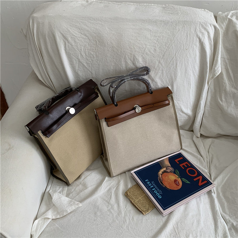 Bag women's 2021 new ins same popular portable oblique span bag canvas with strap bag shoulder bag Kelly bag