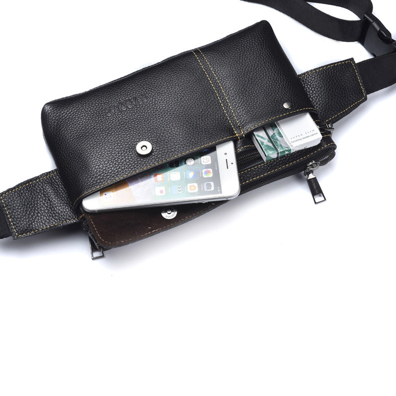 DEABOLAR new men's first-layer cowhide breast bag sports fanny pack multi-function mobile phone messenger bag delivery