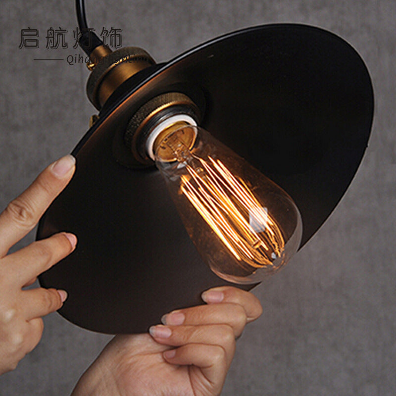 American retro chandelier Loft small black umbrella single head wrought iron industrial style cafe bar creative restaurant chandelier