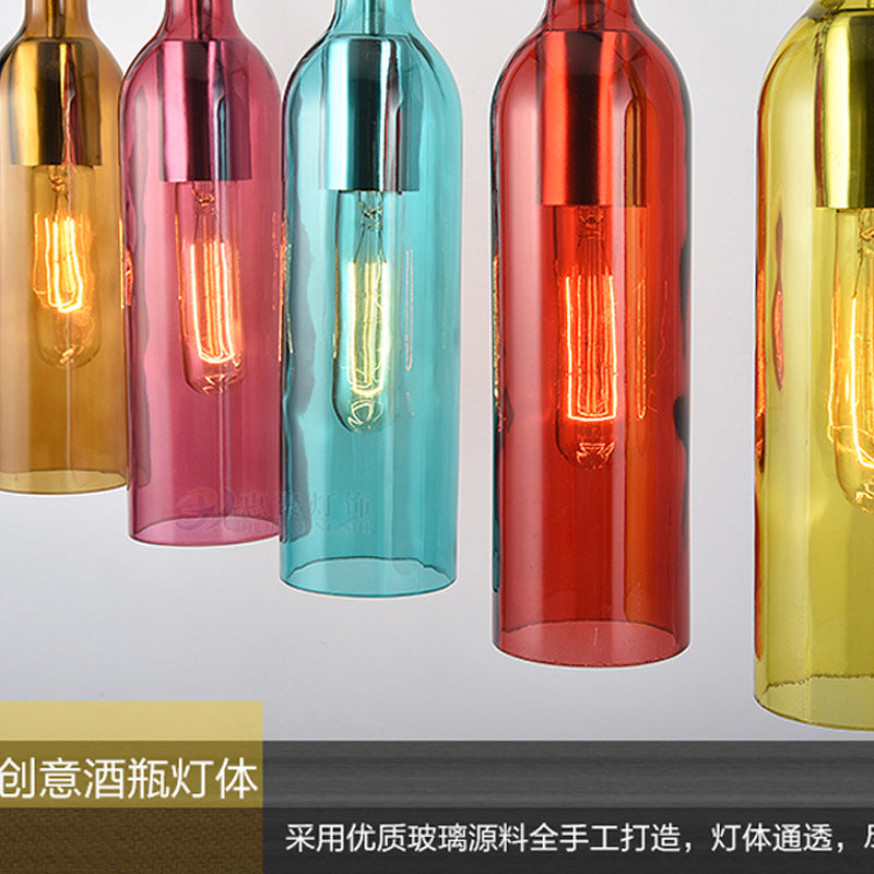 Wine bar chandelier retro industrial style wine bottle lamp restaurant clothing store creative personality wrought iron bar wine bottle chandelier