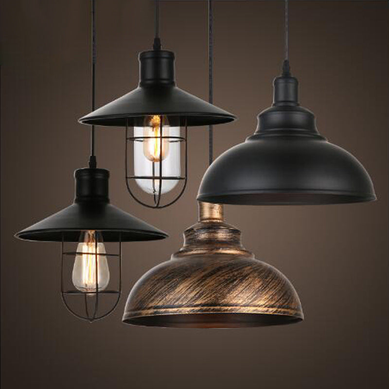American retro industrial wind chandelier bar bar loft creative personality single head wrought iron lid small restaurant lamp