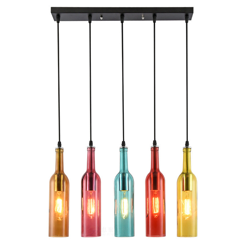 Wine bar chandelier retro industrial style wine bottle lamp restaurant clothing store creative personality wrought iron bar wine bottle chandelier