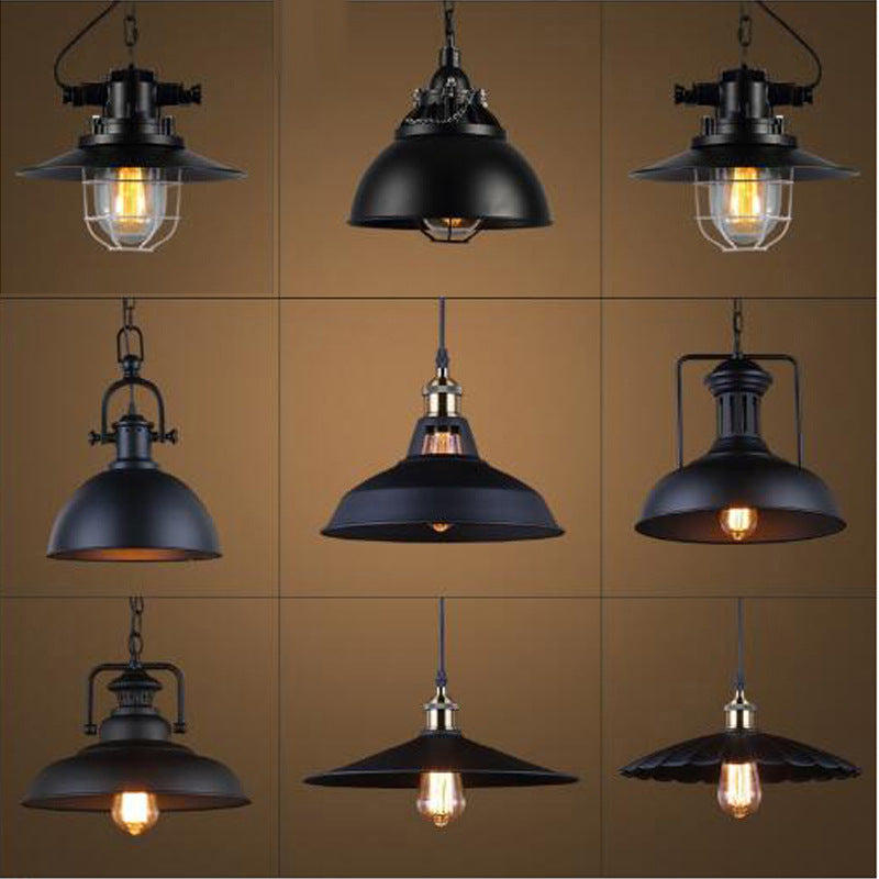 American retro industrial wind chandelier bar bar loft creative personality single head wrought iron lid small restaurant lamp