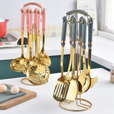 Amazon ceramic cookware seven-piece set - kitchen home hot pot spoon, skimmer, ladle, stainless steel cookware gift set
