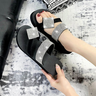 2024 summer new arrivals: women's casual rhinestone slip-on sandals - flat heel, open toe, roman style - direct from the manufacturer