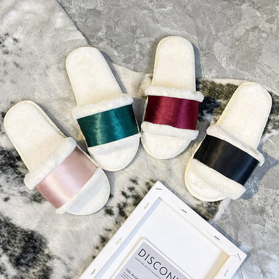 Amazon plus size one-strap plush slippers - new autumn/winter indoor/outdoor warm cotton slippers - thickened open-toe fuzzy slippers