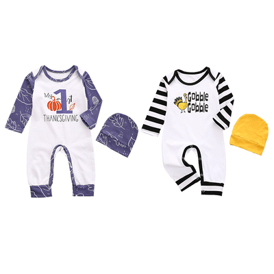 exclusive: thanksgiving new arrival - toddler letter two-tone print romper + hat two-piece set - in stock