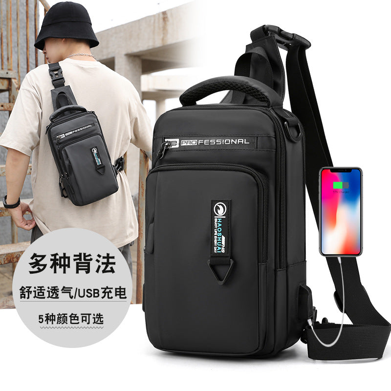 Cross-border special for new men's multi-functional breast bag casual shoulder messenger bag USB charging chest bag anti-theft backpack
