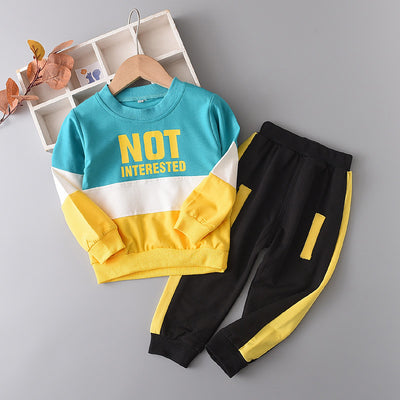 Casual autumn boys' cartoon fashion casual pants set, color block long sleeve tracksuit for 1-year-old, 2-year-old, and 3-year-old children