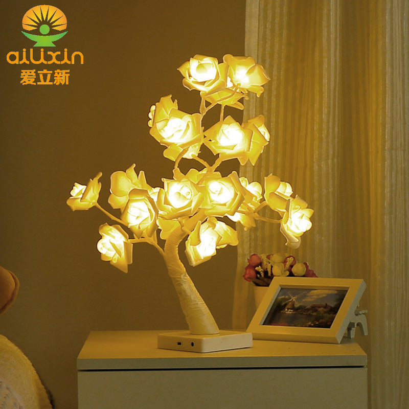 Wholesale modeling table lamp girl heart led room ornament tree light led night light simulation rose modeling table lamp