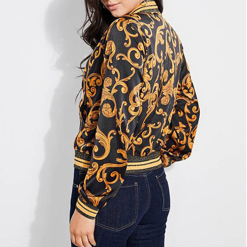 2020 autumn and winter    supply print zipper long-sleeved jacket baseball jacket women