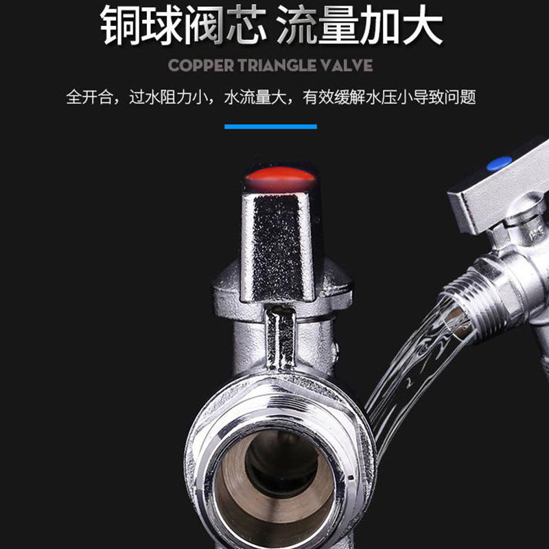 4 points all-copper ball core large flow angle valve 304 stainless steel gas water heater wall-hung furnace triangle valve hot and cold water