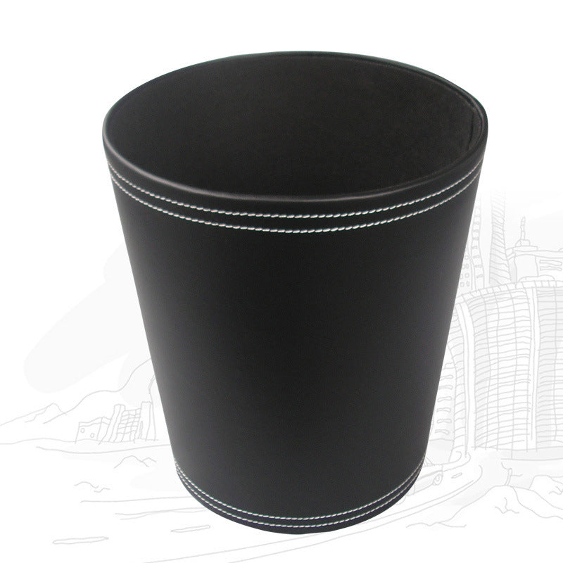 Round uncovered leather trash can, creative office wastebasket trash can, fashion home living room storage bucket