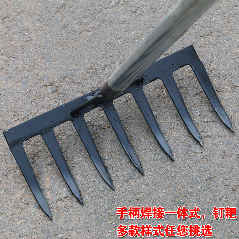 Agricultural rake, nine-tooth nail rake, flat ground turning soil and loosening soil, grass rake manufacturer, iron rake, multi-tooth rake, farm tool, grass rake, weeding