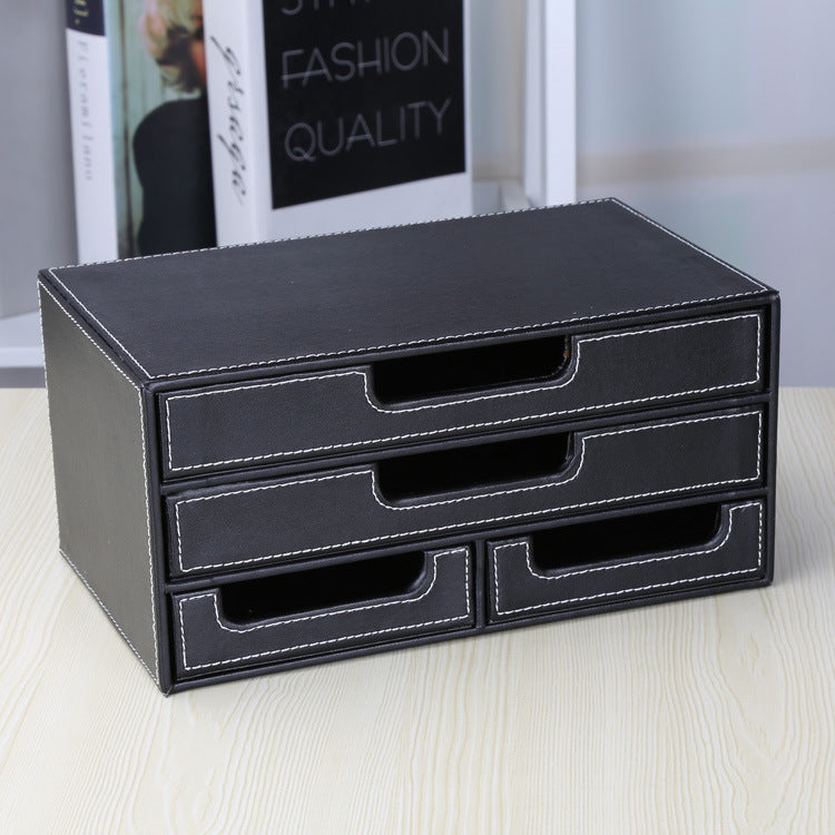 Small four draw file cabinet Multifunctional office desktop Bill voucher storage cabinet Leather creative small items storage box