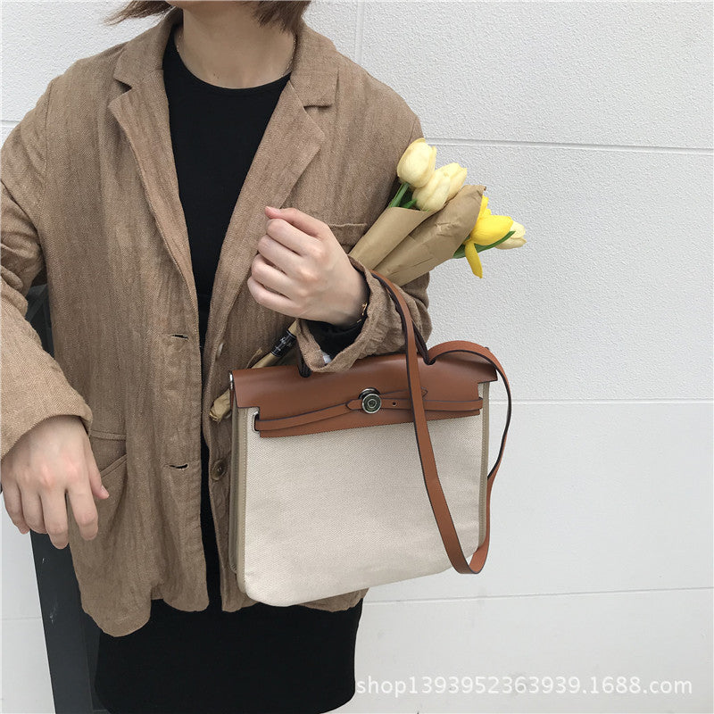 Bag women's 2021 new ins same popular portable oblique span bag canvas with strap bag shoulder bag Kelly bag