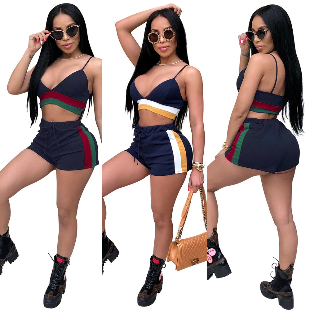 Spot! K8566 European and American sexy suspender striped strap two-piece nightclub suit
