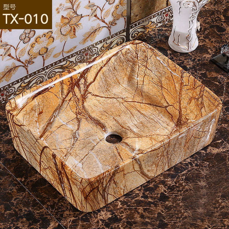 陶瓷台上盆洗手盆椭圆艺术大理石纹洗面盆彩色洗脸盆酒店工程家用