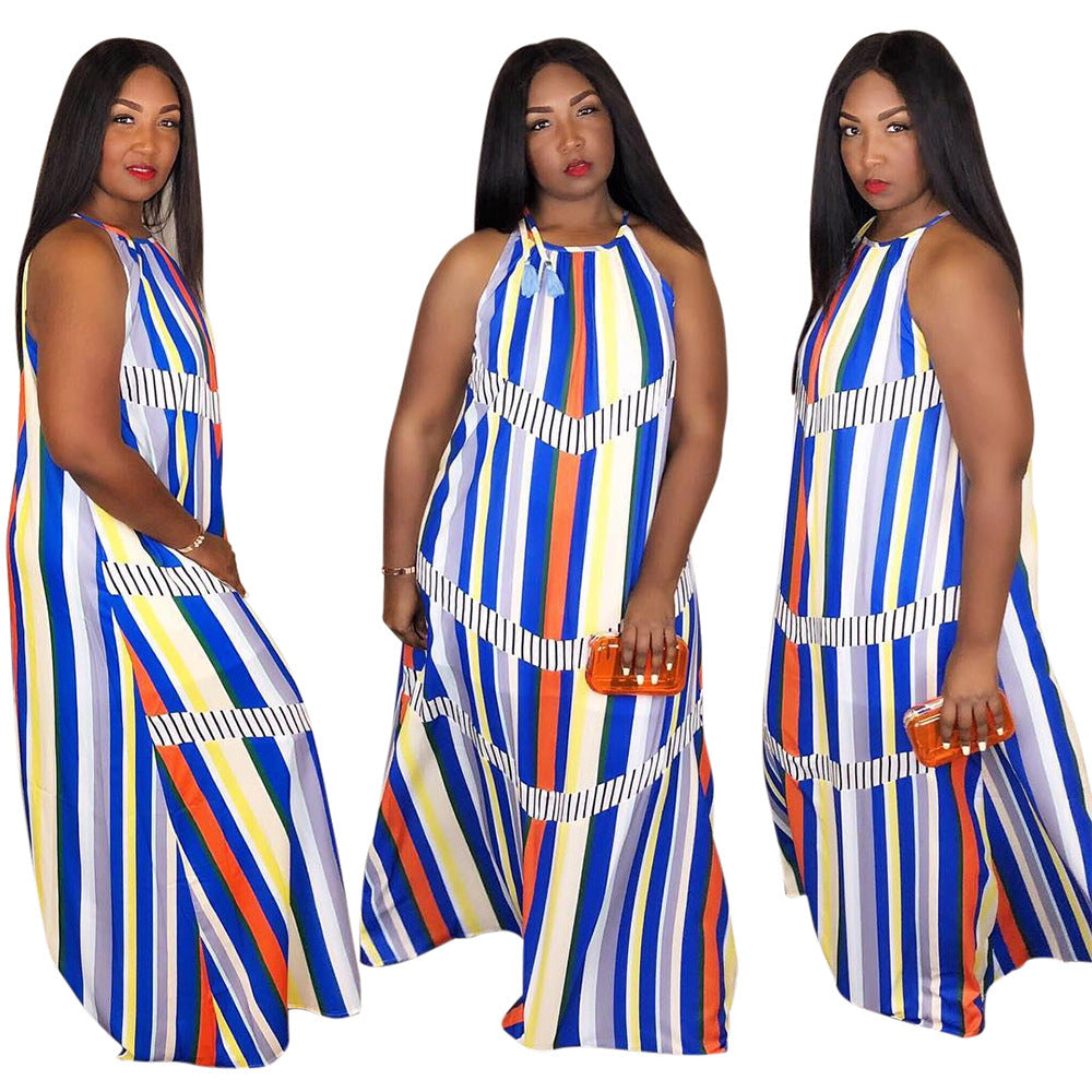 Spot! T3005 European and American  women's clothing striped suspender dress long dress eBay