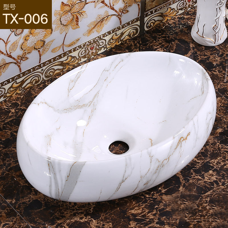 陶瓷台上盆洗手盆椭圆艺术大理石纹洗面盆彩色洗脸盆酒店工程家用