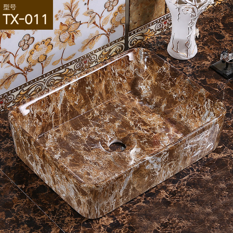 陶瓷台上盆洗手盆椭圆艺术大理石纹洗面盆彩色洗脸盆酒店工程家用