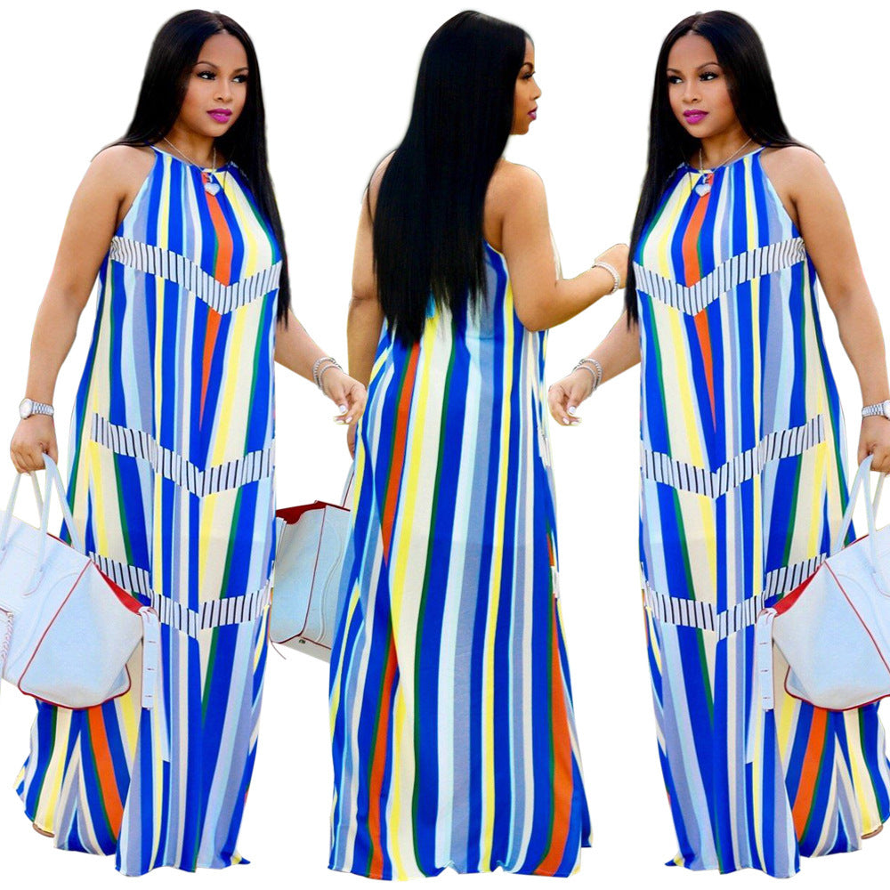 Spot! T3005 European and American  women's clothing striped suspender dress long dress eBay