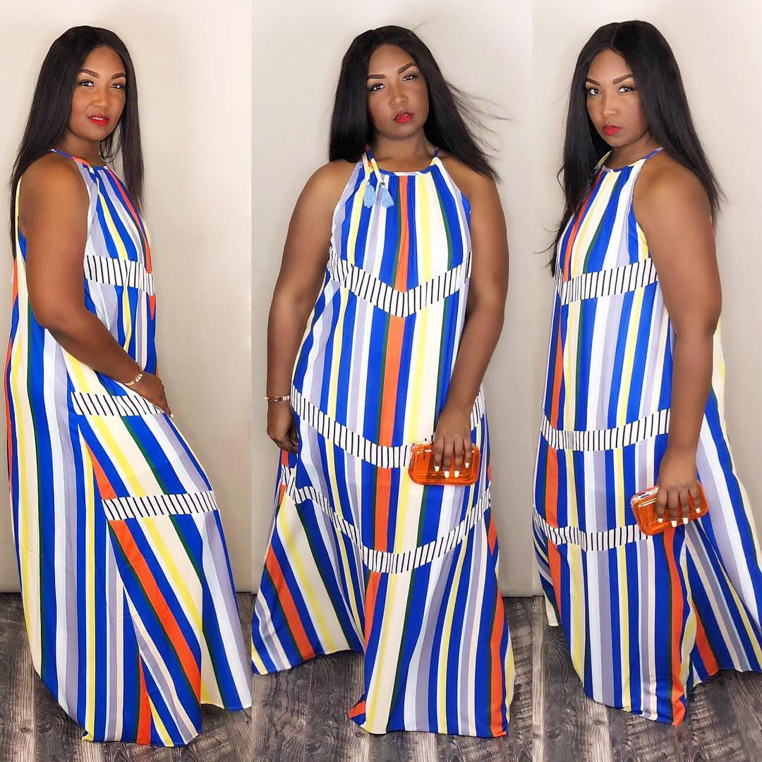 Spot! T3005 European and American  women's clothing striped suspender dress long dress eBay