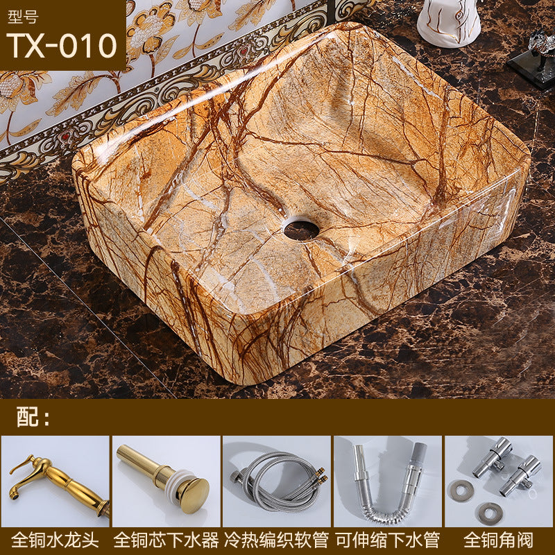 陶瓷台上盆洗手盆椭圆艺术大理石纹洗面盆彩色洗脸盆酒店工程家用