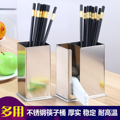 Stainless steel restaurant thickened chopstick barrel square restaurant chopstick cage chopstick spoon compartment kitchen storage box rack