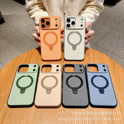 New skin-feeling anti-slip edge suitable for iphone17promax mobile phone case apple 16 metal bracket anti-fall cross-border
