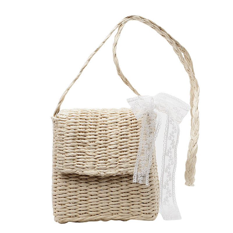 Cross-border small fresh straw woven women's bag handbag vacation woven bag beach bag girl shoulder messenger bag vegetable basket