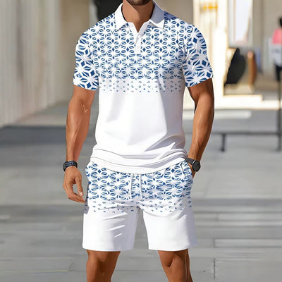 hot-selling men's polo shirt set, new summer two-piece casual short-sleeve and shorts set, dropshipping available