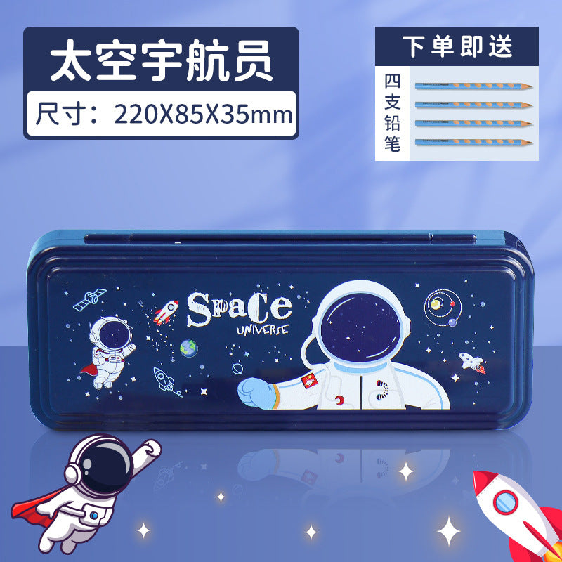 Student stationery box wholesale children's cartoon cute astronaut plastic waterproof pencil case multi-functional combination lock pencil case