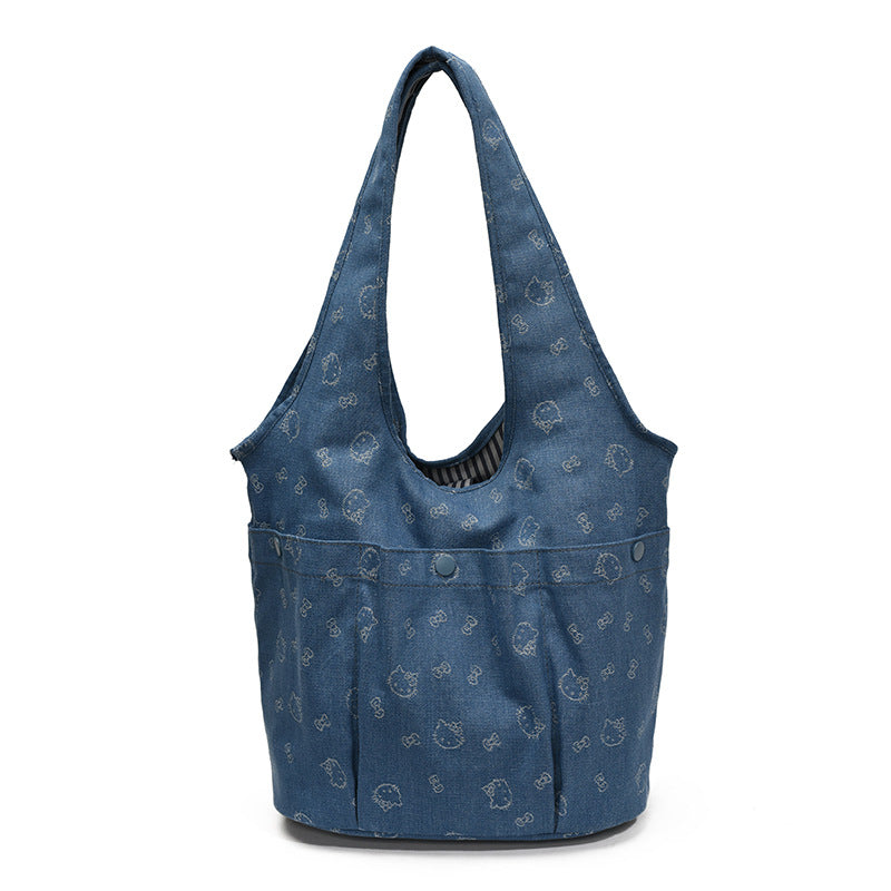 Cross-border casual lazy style denim bag women's 2025 new versatile shoulder bag college student class tote bag
