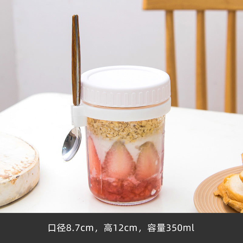 隔夜燕麦杯玻璃牛奶杯便携酸奶杯麦片杯子带勺盖早餐杯批发梅森杯