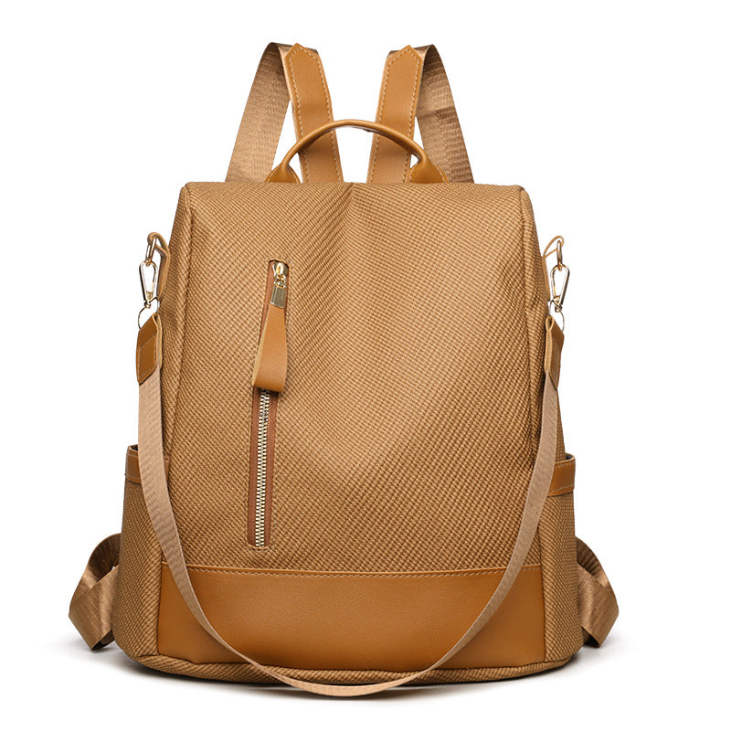 Soft leather backpack women's 2025 new trend woven bag fashionable and lightweight schoolbag simple and versatile travel back