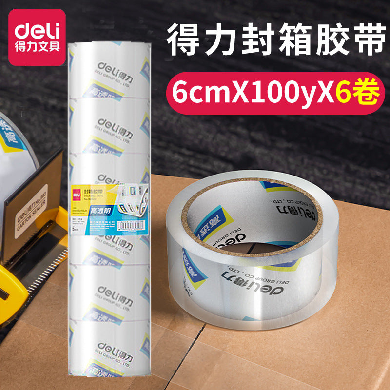 Deli 30325 scotch tape sealing warehouse packing tape thickened tape 60mm 6 rolls/cylinder