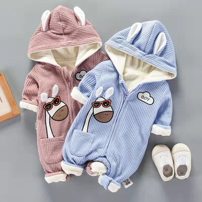 Baby knitting one-piece hoodie spring & fallnewborn clothing for men and women fleece-lined shirt cute heattech romper
