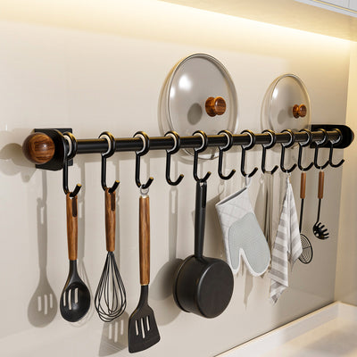 No punching rack hook shovel wall storage spoon hanging rod walnut storage rack spatula kitchen wall rack