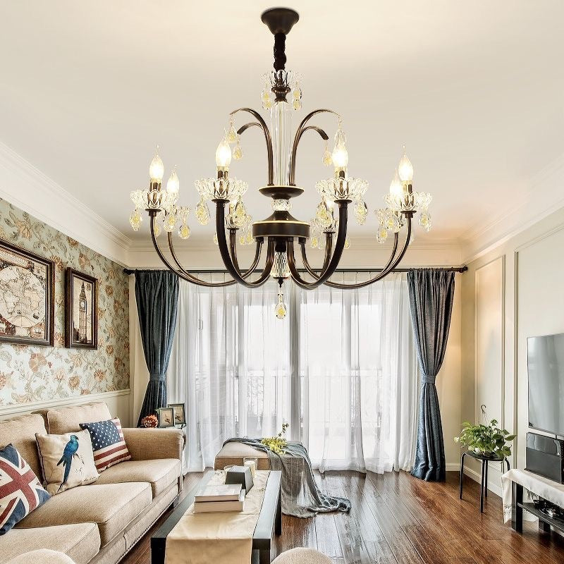 American simple wrought iron living room light luxury creative bedroom dining room light retro crystal light clothing store candle chandelier